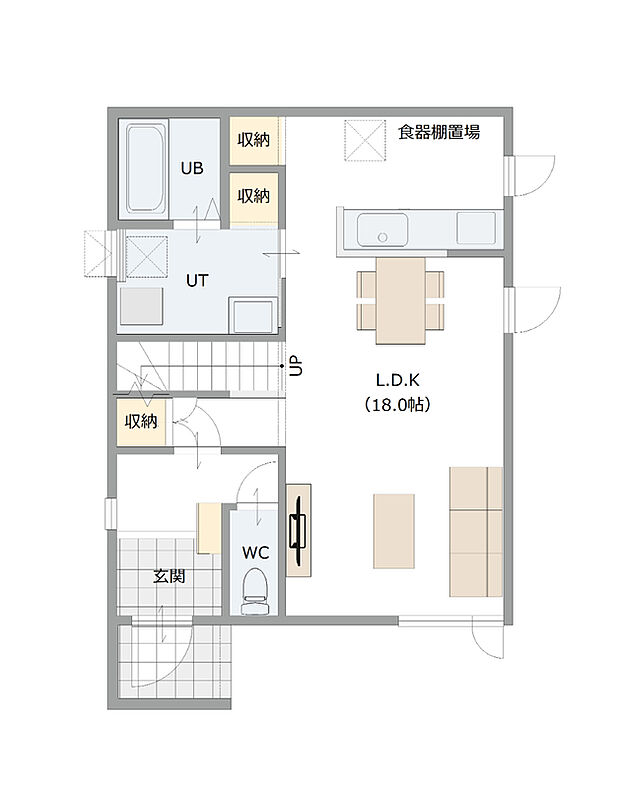 【【建築プラン例】】建築面積：106.84m2
建物価格：2199万円（税込）
※杭工事、分水工事、諸費用別途
※設計プランの参考一例であって、当該プランの採用可否は任意です。