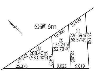 幅員約6mの公道に面し採光・通風を確保しやすい区画です。
 