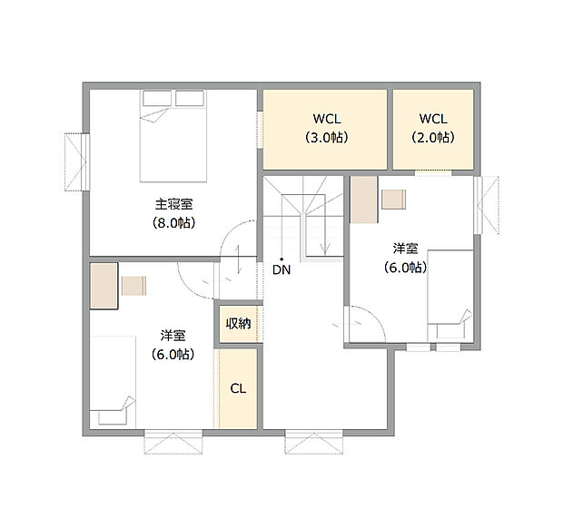 【【建築プラン例】】建物面積：114.01m2
建物価格：2,423万円(税込)
※杭工事、分水工事、諸費用別途
※設計プランの参考一例であって、当該プランの採用可否は任意です。