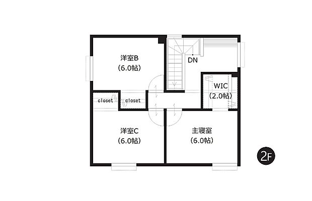 【4LDK】2階の全洋室は約6帖のゆとりある広さ!ウォークインクローゼットを含む全居室収納付きで、衣類や大きな荷物もすっきり収納できます。