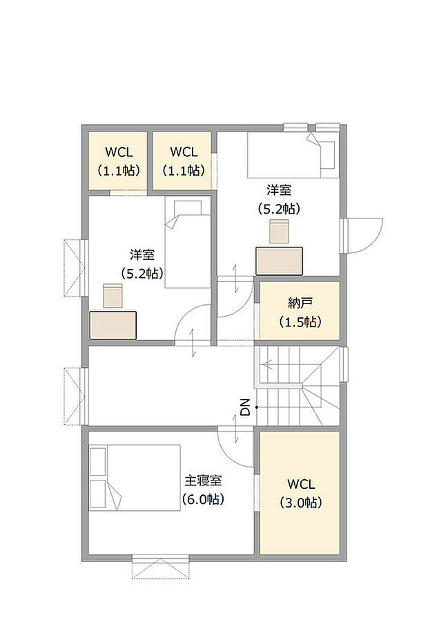 【【建築プラン例】】建築面積：101.86m2
建物価格：2408万円（税込）
※杭工事、分水工事、諸費用別途
※設計プランの参考一例であって、当該プランの採用可否は任意です。