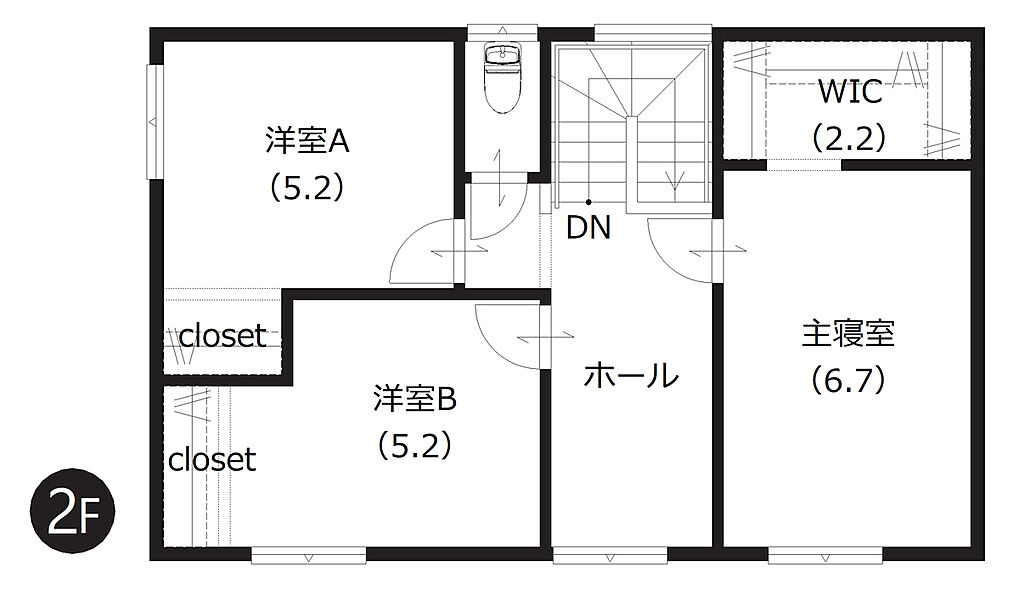 【2階間取図】
WICをはじめ、各室に収納がありお部屋のスペースを有効的に使えます。多様に使える広々としたホールが嬉しいですね。