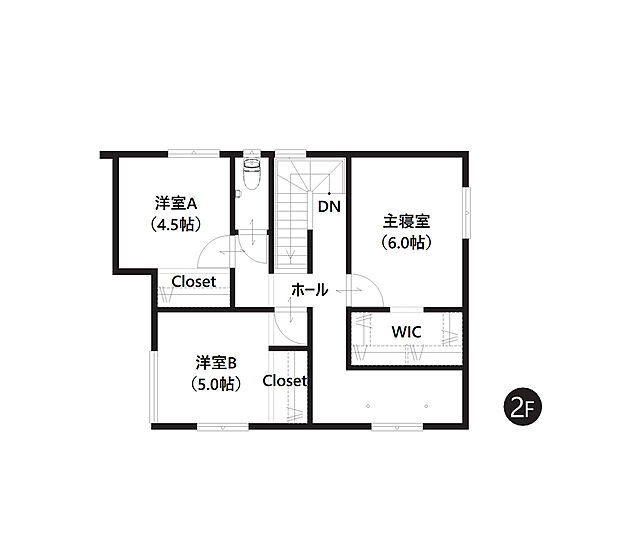 【2階間取図】
書斎やキッズスペースなどさまざまな目的で使えるヌック付き3LDKの間取りです。