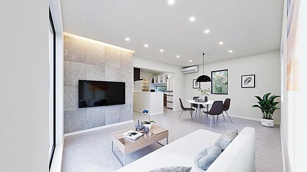 【【完成予想図】】ブラック×グレーで統一した、落ち着きのある内装です。家具カーテン付きのため、初期費用が抑えられ、入居後すぐに生活を開始できることができます。