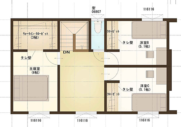【【2号地 建築プラン例】】建築面積：99.38m2
建物価格：2499万円
※杭工事、分水工事、諸費用別途
※設計プランの参考一例であって、当該プランの採用可否は任意です。