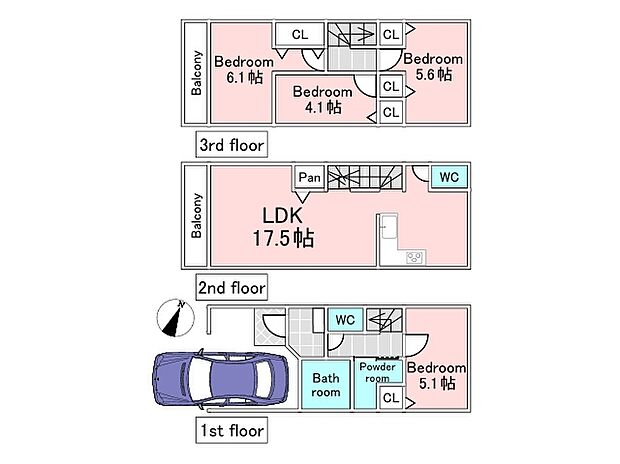 B号棟参考プラン(建物込5380万円、土地面積56.26m2、建物面積88.49m2)