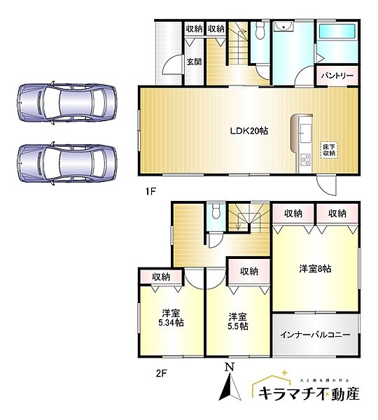 1号棟　3LDK　土地面積：166.60m2　建物面積：107.23m2　駐車並列2台可能