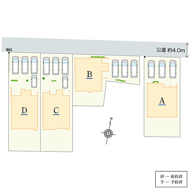 全4邸のNEWコミュニティ!A棟・B棟は3台分、C棟・D棟は4台分の駐車スペースを確保しております。マイカーライフをお楽しみいただけます。