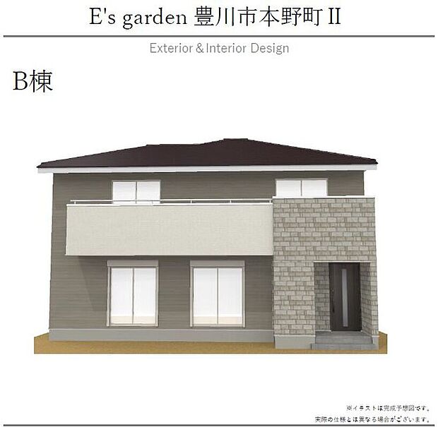 【【B棟 外観パース】】設計やインテリアコーディネーターが1棟1棟デザインし、周囲の街並みに溶け込むように考えています。いつまでも飽きの来ない外観です。