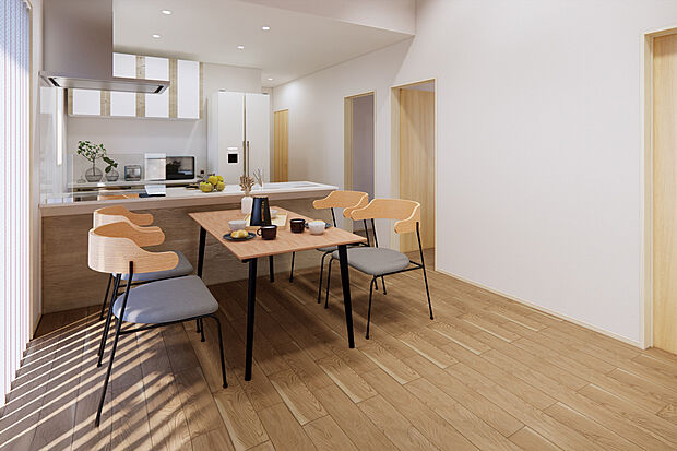 キッチンで調理していても、キッズスペースにいるお子様を確認できる間取りになっております。/15号地建物プラン