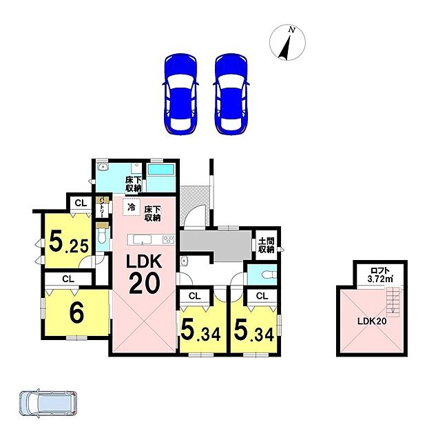 【4LDK】4LDKの間取り
駐車3台可能