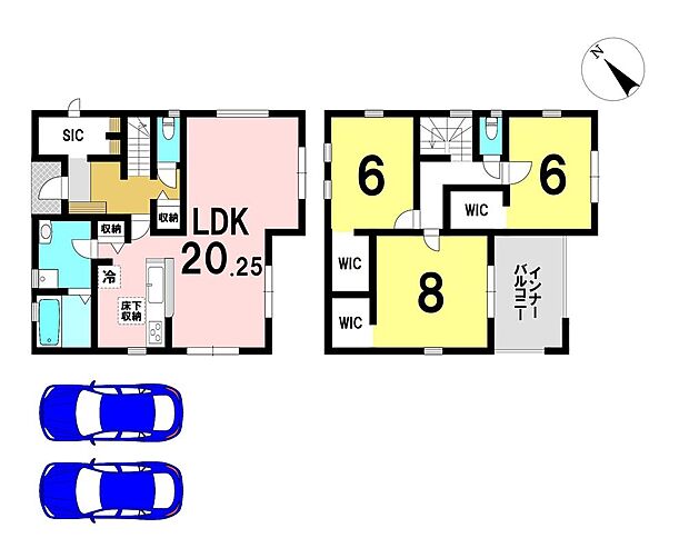 【3LDK】3LDKの間取り
駐車2台可能