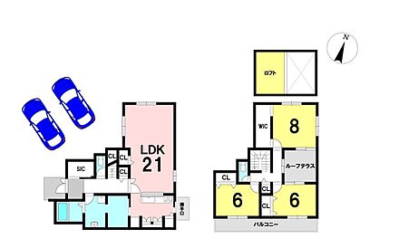 3LDKの間取り
駐車2台可能 