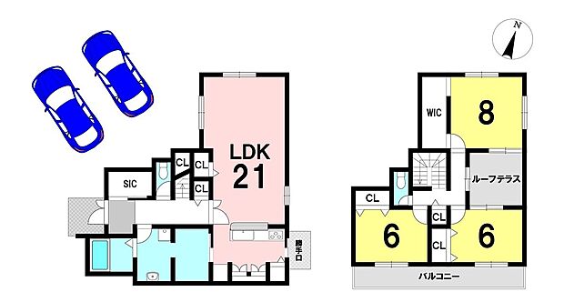 【3LDK】3LDKの間取り
駐車2台可能