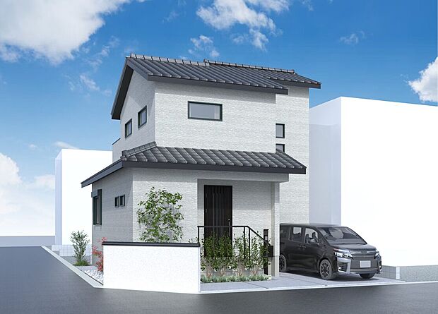 【外観イメージパース・昼】 
街並みに馴染む、シンプルで落ち着いた印象の外観デザインです♪