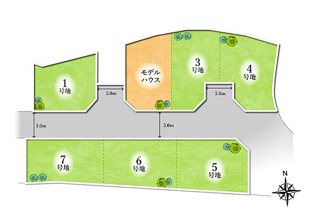 全7区画の分譲地です！敷地内道路は幅員約5m。
ゆとりがあり、車の走行がスムーズです♪