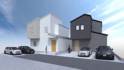 【外観パース(左側が3号地・右側が4号地)】
