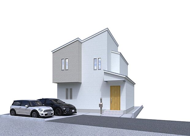【【3号地・外観パース】】スタイリッシュな片流れ屋根が目を引くデザイン♪
ホワイトの外壁が青空に映えそうな、清潔感あふれる佇まいです。