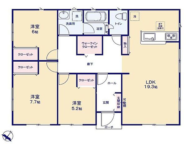 (1号棟)、3LDK、土地面積195.39m2、建物面積93.15m2