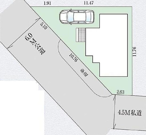 前道が6ｍあるので開放感たっぷり♪車庫入れが苦手な方でも安心して入れられます。
