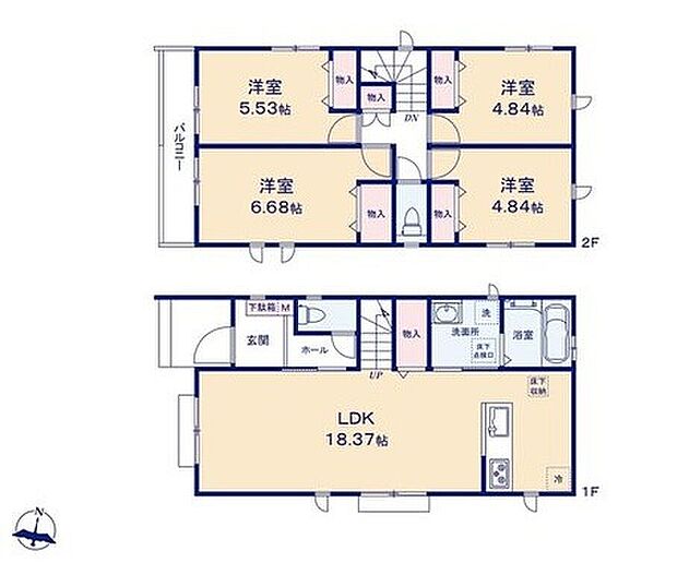 (B号棟)4LDK、土地面積111.66m2、建物面積93.98m2