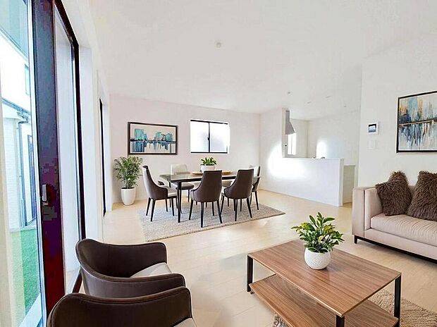 広々としたLDKに、自分好みのインテリアでレイアウト。季節ごとに模様替えなども、楽しみの一つとなりそうです。※家具をCGで加工しています。家具付き販売ではございません。