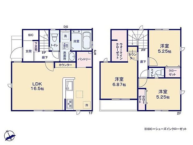(1号棟)、3LDK、土地面積90m2、建物面積85.28m2