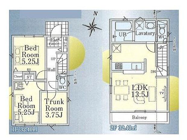 (1号棟)、2LDK+S、土地面積83.3m2、建物面積64.8m2