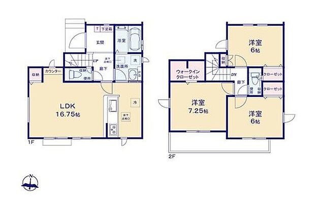 【3LDK】リビングには、あると便利なカウンター&収納を完備しております。
2階に居室をまとめてプライベートの時間も充実♪全居室6帖以上確保♪
主寝室には大容量ウォークインクローゼット完備でお部屋スッキリ☆