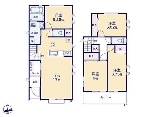 【4LDK】家族の会話が弾む対面式キッチン・リビングイン階段プラン♪
南道路に面しているので日当たり良好、２台並列駐車も可能なゆとりのカースペースも魅力です！