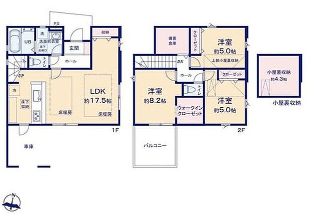 【3LDK】◇対面式キッチン・リビングイン階段プラン♪
◇多目的に使用できる備蓄倉庫、小屋裏収納付き☆
◇主寝室には収納力抜群なWIC完備♪