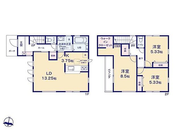 【3LDK】◇家族の顔が見える人気の対面式キッチン♪
◇全居室収納完備＋主寝室にはWICを完備♪
◇居室を2階に集約し、プライバシーにも配慮♪