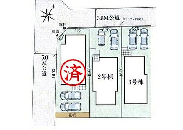 【【区画図】】カースペース2台分ございます（車種による）ので、家族分の自転車を駐輪したり、来客用の駐車スペースとしてもお使いいただけます。