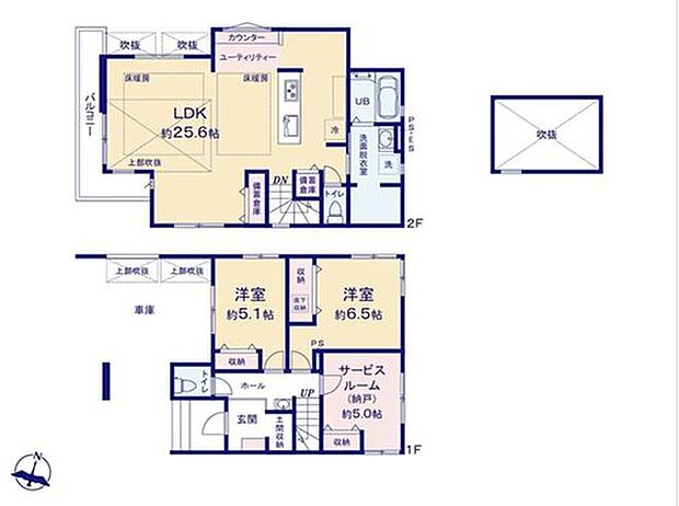 【2LDK+S】◇広々25帖以上のLDK!床暖房完備♪
◇5帖のサービスルーム、土間収納付き♪
◇L型バルコニーでお洗濯も快適です♪