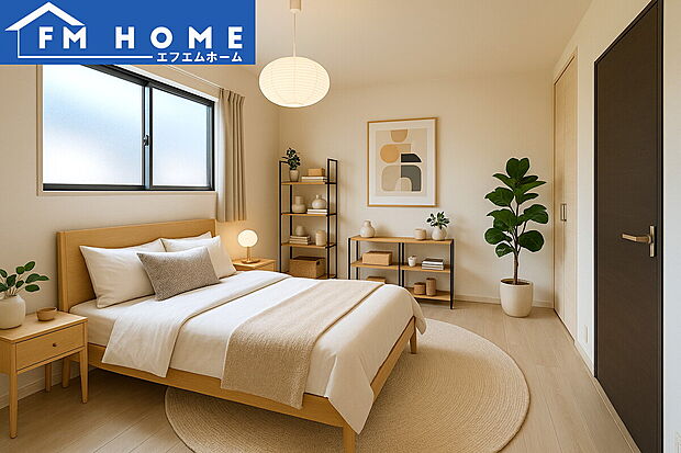 ■２号棟・内装写真■
各部屋にクローゼット付き。
ベッドを置いてもスペースが確保できます。
※インテリアはCG加工で合成したイメージです。