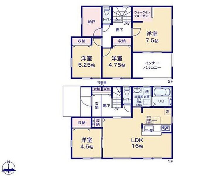 (１号棟)　4LDK+S、土地面積175.15m2、建物面積108.47m2