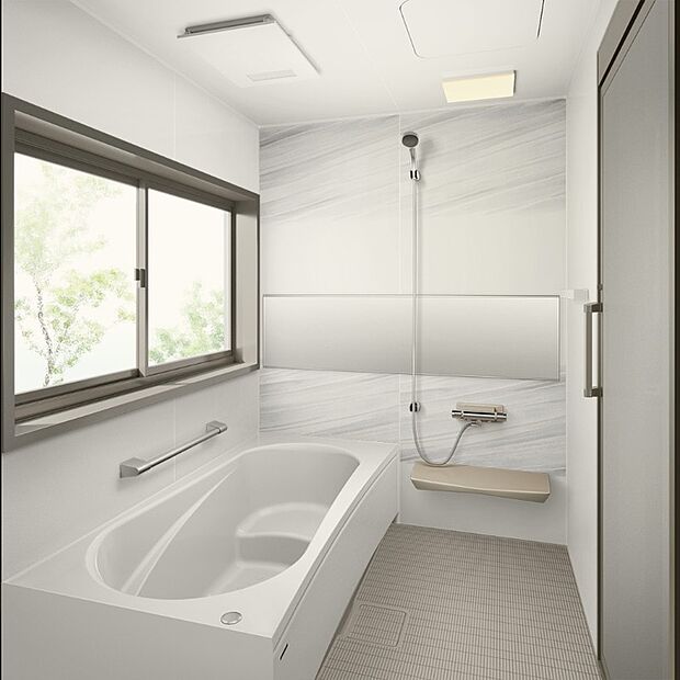 【【バスルーム】】快適性はもちろん、節水・断熱性を追求したシステムバス。「キープクリーンフロア」や「キープクリーンドア(片引戸)、ホーロークリーン浴室パネルを採用しており、毎日のお手入れもしやすい仕様です。