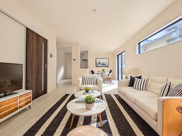 1号棟のリビングに家具を配置したイメージ画像です。