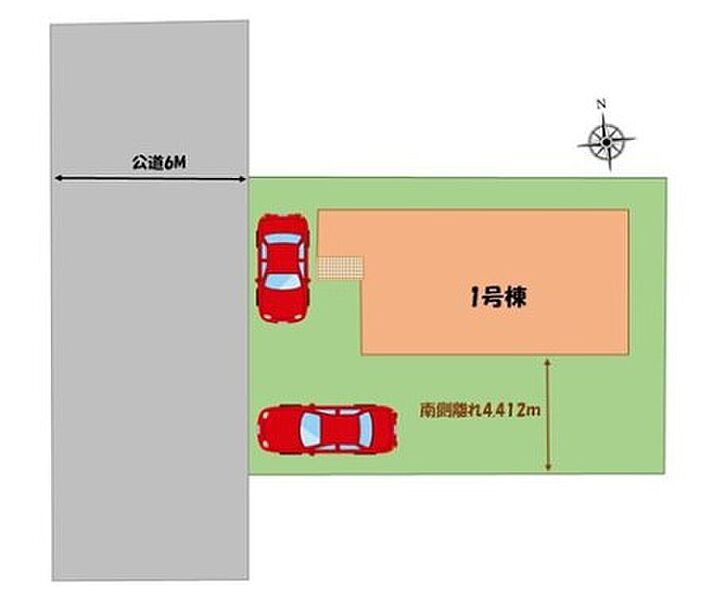 ≪全体区画図≫
駐車2台可能（車種による）！！
家族分の自転車を駐輪したり、来客用の駐車スペースとしてもお使いいただけます。