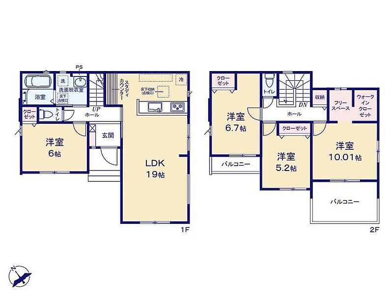 (１号棟)、価格3798万円、4LDK+S、土地面積169.07m2、建物面積105.15m2