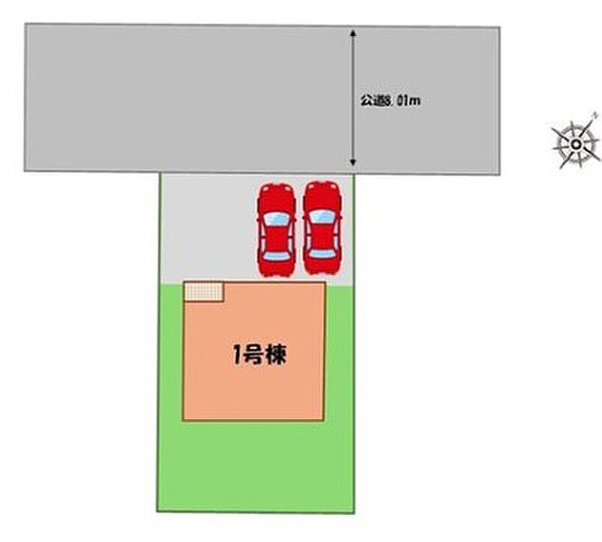 ≪全体区画図≫
駐車２台可能（車種による）！
急な来客時や、ご家族の自転車スペースとしても大活躍♪