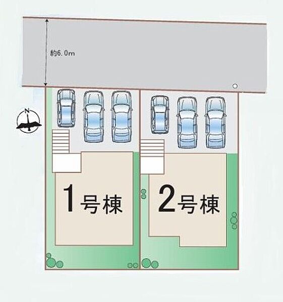 ≪全体区画図≫
並列３台駐車可能です！（車種による）
空いたスペースには、花や緑で彩るガーデニングもオススメです♪