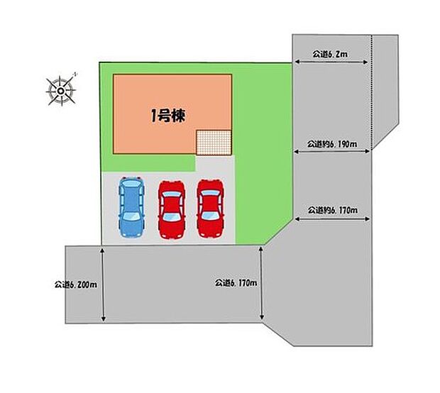 ≪全体区画図≫
駐車３台可能（車種による）！
急な来客時や、ご家族の自転車スペースとしても大活躍♪