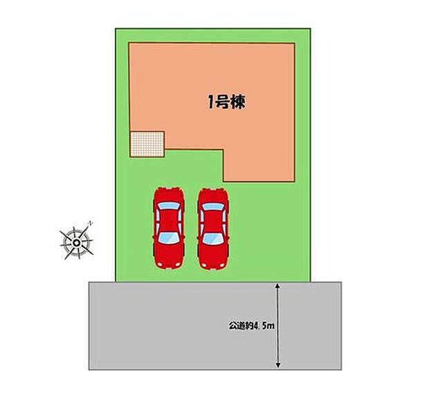 ≪全体区画図≫
駐車２台可能（車種による）！
急な来客時や、ご家族の自転車スペースとしても大活躍♪