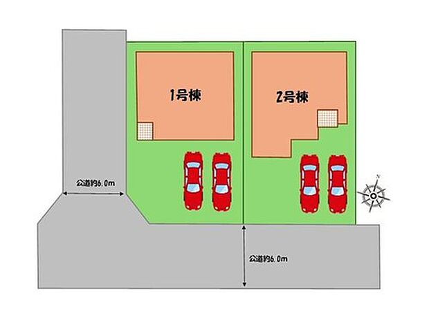 ≪全体区画図≫
駐車2台可能(車種による)!
急な来客時や、ご家族の自転車スペースとしても大活躍♪