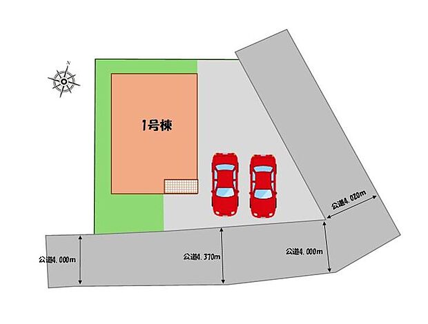 ≪全体区画図≫
駐車２台可能（車種による）！
急な来客時や、ご家族の自転車スペースとしても大活躍♪