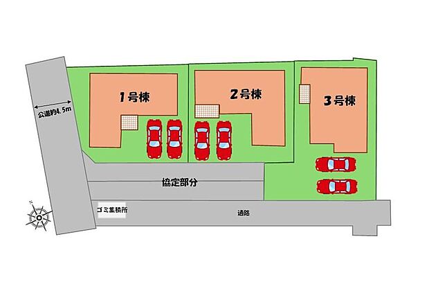 ≪全体区画図≫
駐車２台可能（車種による）！
急な来客時や、ご家族の自転車スペースとしても大活躍♪