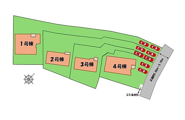 ≪全体区画図≫
駐車2台可能(車種による)!
急な来客時や、ご家族の自転車スペースとしても大活躍♪