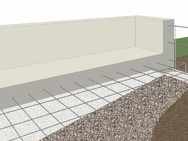 【安心を支える「鉄筋入りコンクリートベタ基礎」 】ベタ基礎は地面全体を基礎で覆うため、建物の加重を分散して地面に伝えることができ、不同沈下に対する耐久性や耐震性を向上することができます。