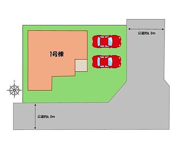 【全体区画図】駐車２台可能（車種による）！
急な来客時や、ご家族の自転車スペースとしても大活躍♪